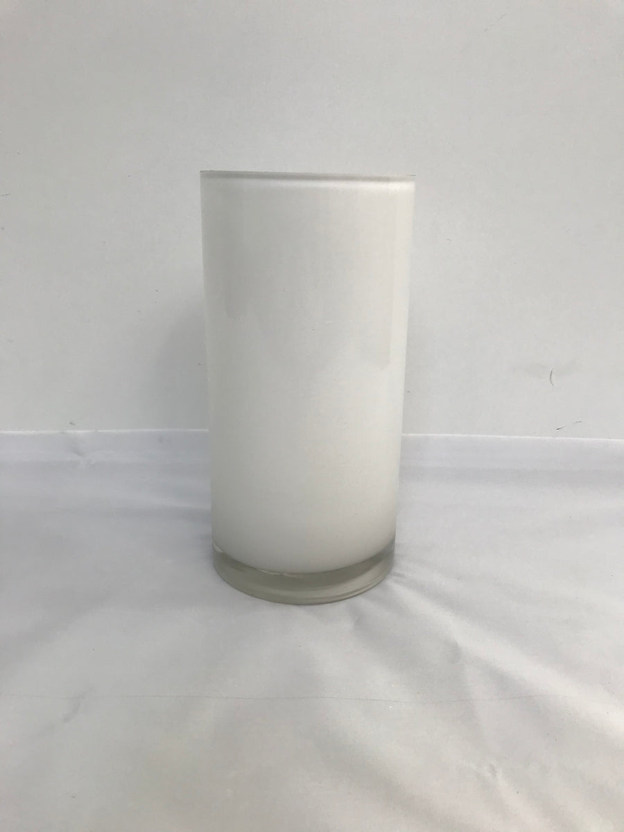 White glass cylinder vase Wellington Wedding Hire