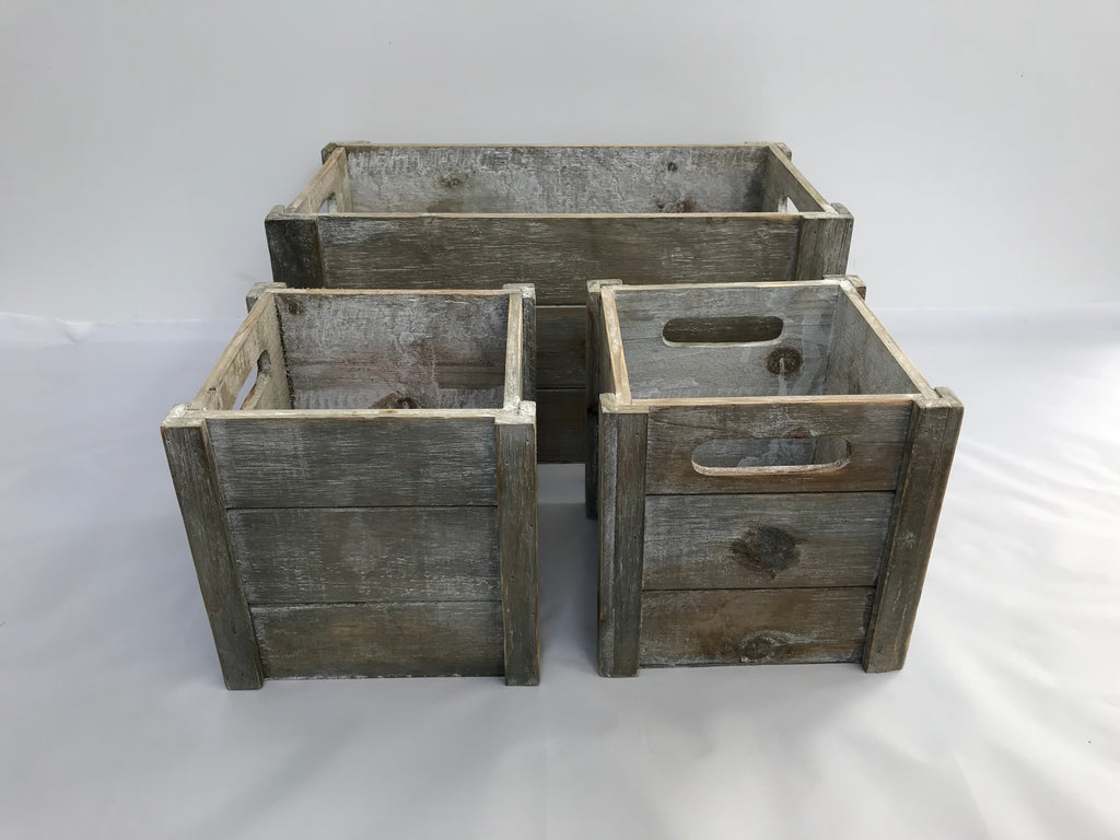 Vintage grey crates - set of 3 - Wellington Wedding Hire