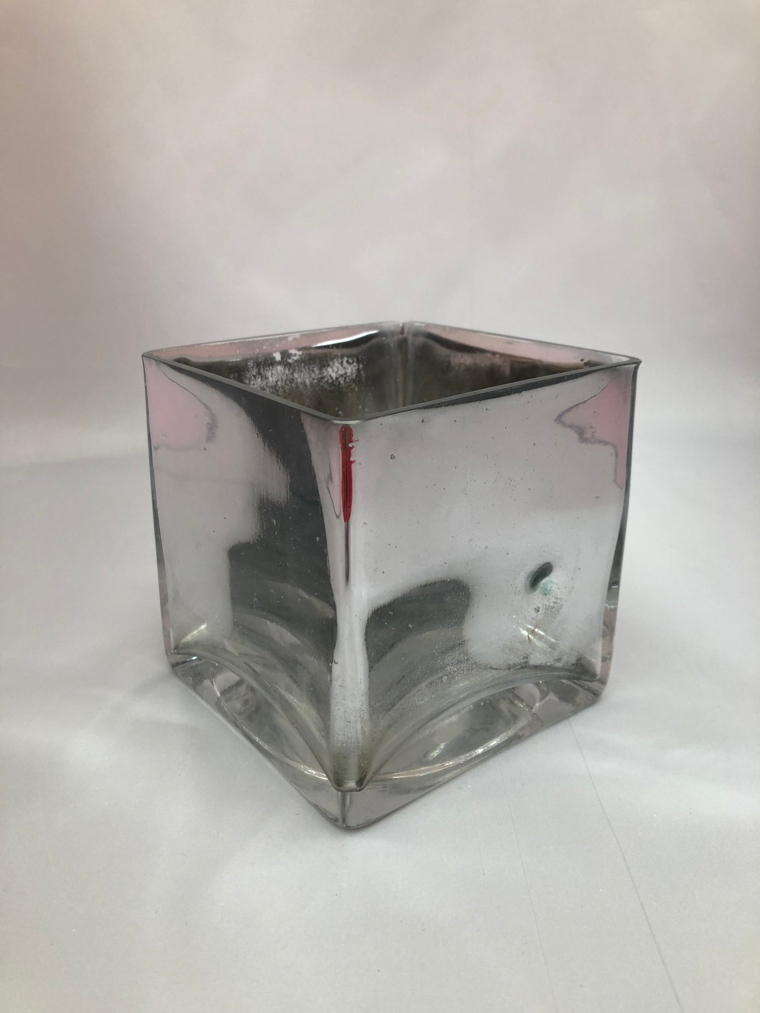 Silver glass cube vase small - Wellington Wedding Hire