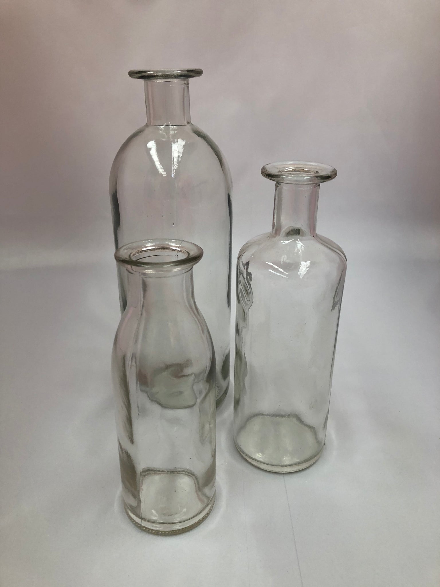 Glass bottle thin neck Small - Wellington Wedding Hire