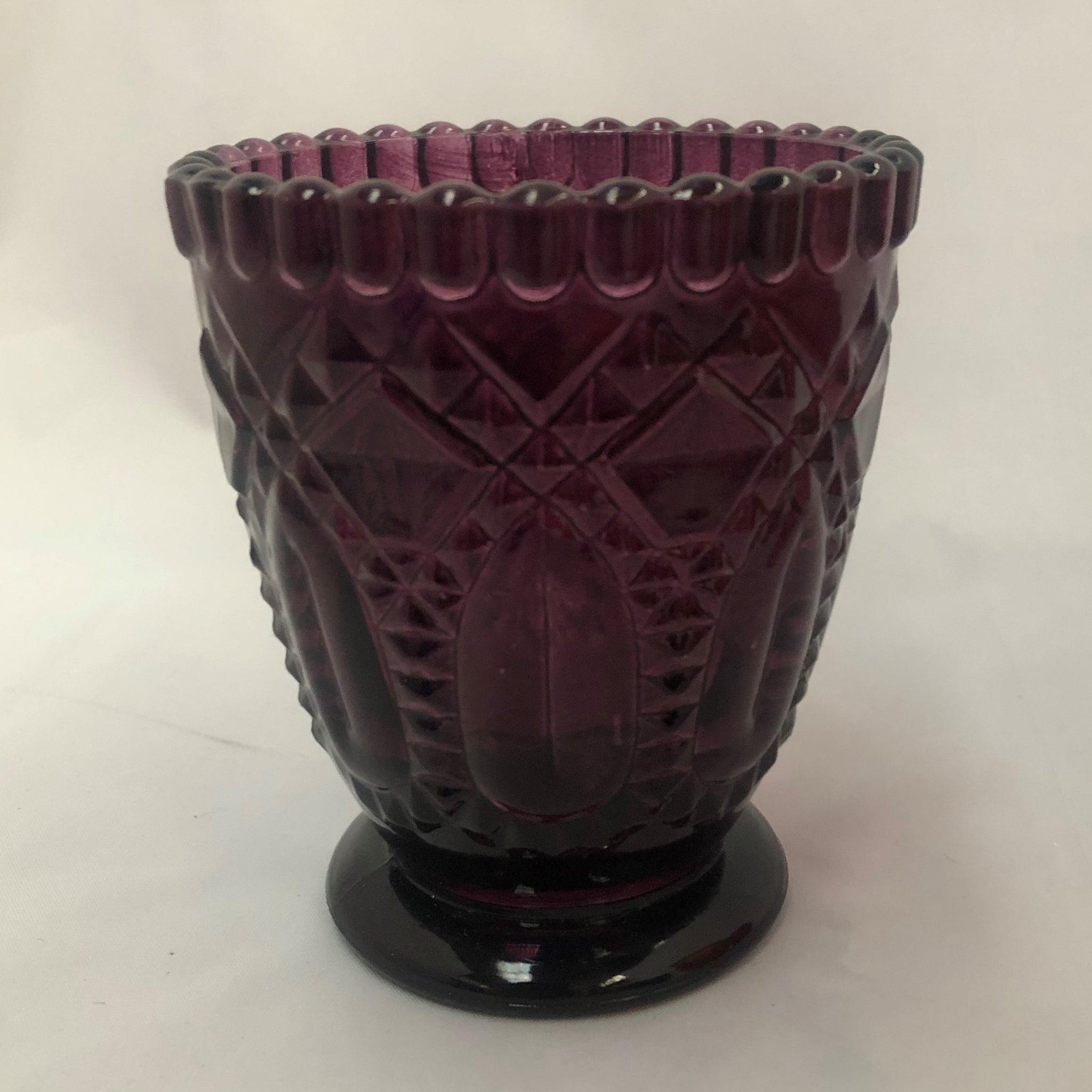 Purple embossed glass votive - Wellington Wedding Hire