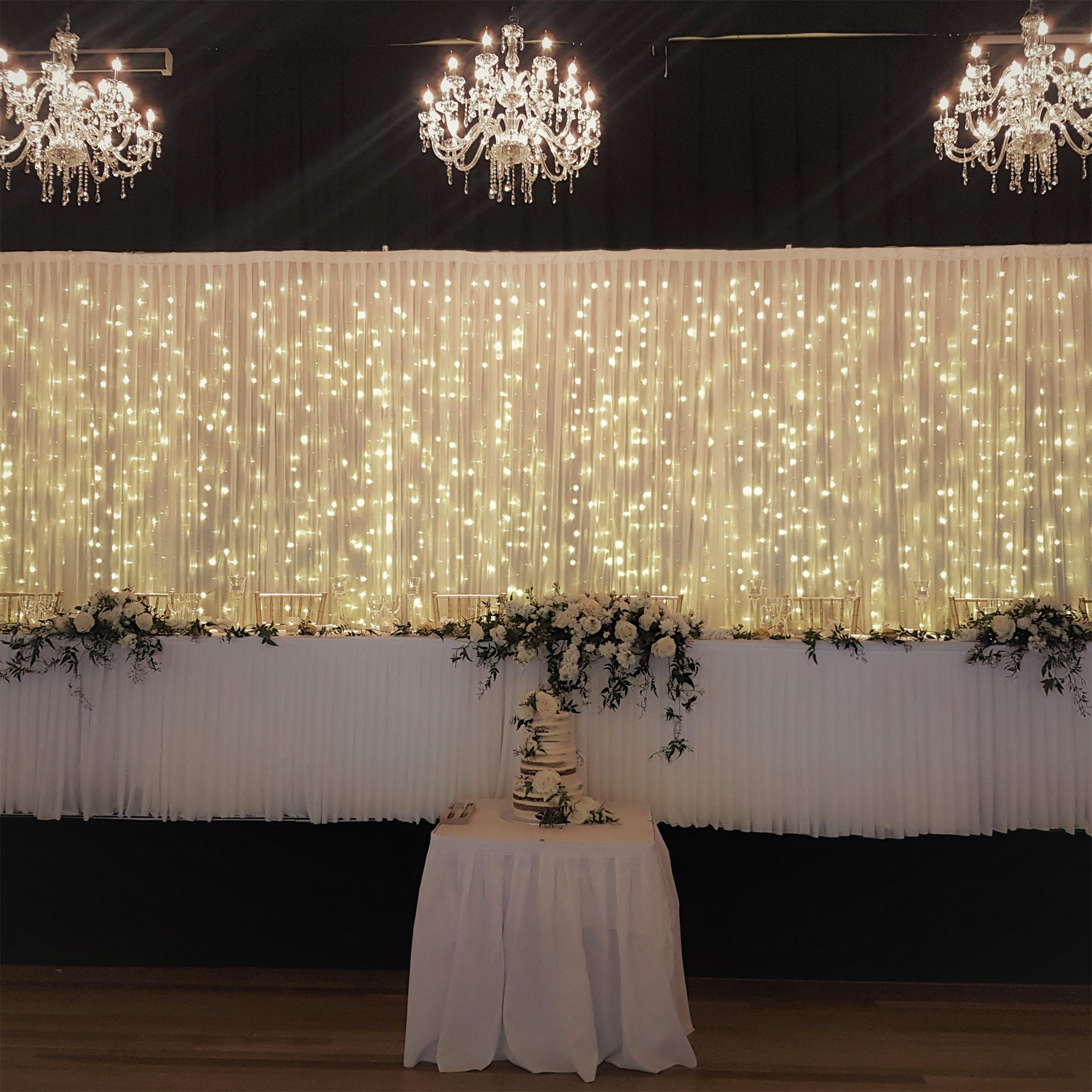 Fairy Light Wall with Fabric - Wellington Wedding Hire