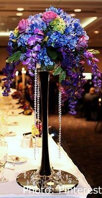 Black glass tall eiffel vase - Wellington Wedding Hire