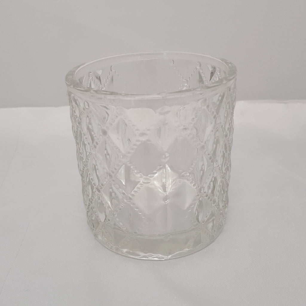 Clear glass diamond cut votive - Wellington Wedding Hire