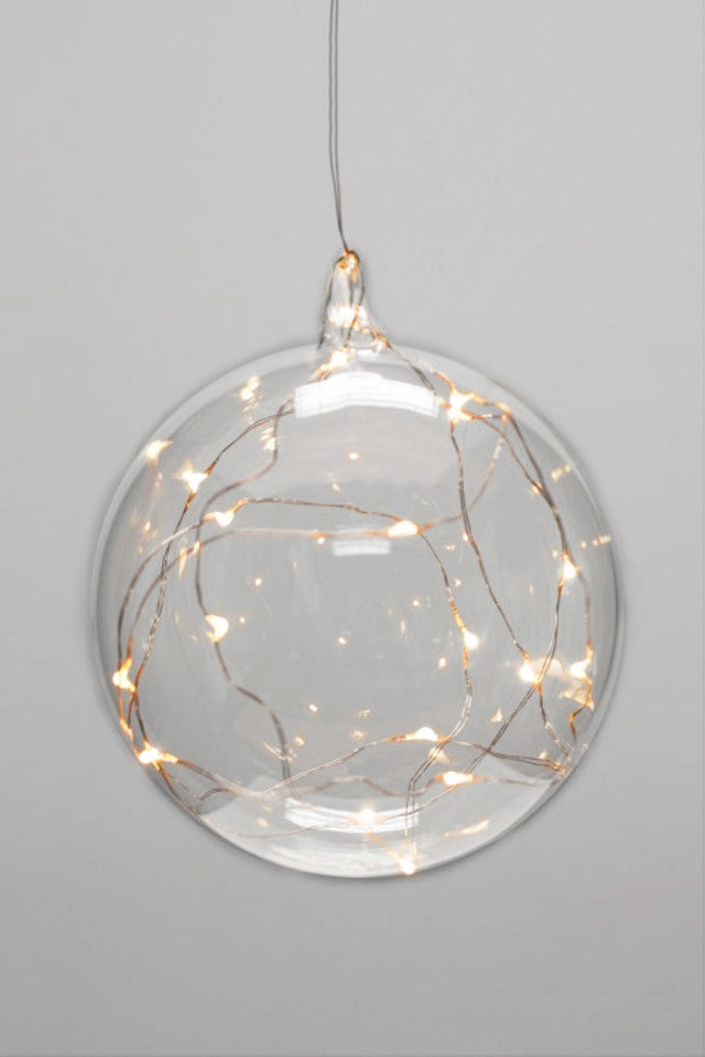Glass hanging fairy light sphere - Wellington Wedding Hire