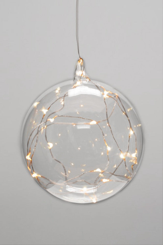 Glass hanging fairy light sphere Wellington Wedding Hire