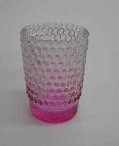 Pink clear glass votive w embossed diamonds and dimples - Wellington Wedding Hire
