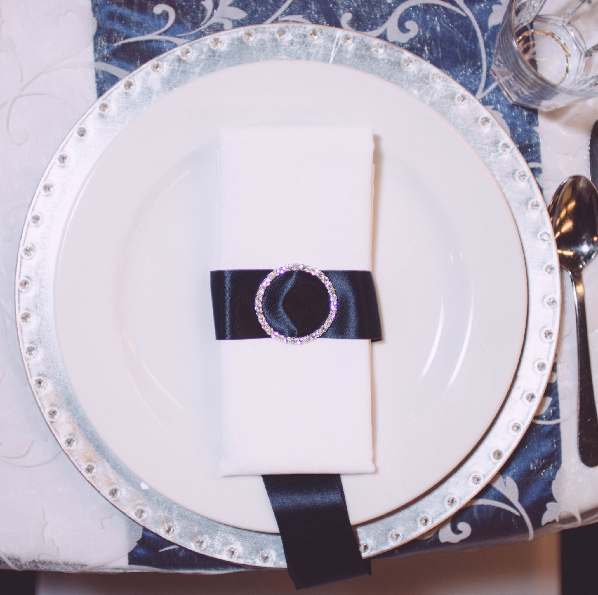 Silver diamante charger plate - Wellington Wedding Hire