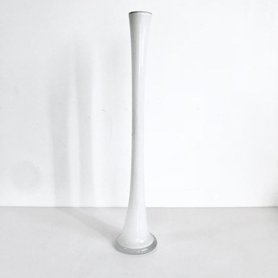 White glass tall eiffel vase - Wellington Wedding Hire